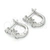 Sterling Silver Huggie Hoop, Leaf Design, with White Cubic Zirconia, Polished, Rhodium Finish, 02.332.0016.12