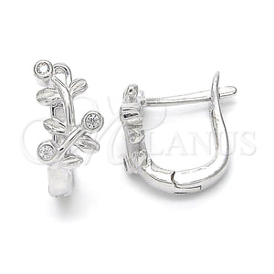 Sterling Silver Hoop Earrings — Huggie Hoop Leaf Design with White Cubic Zirconia — main product view — SKU 122903 | Plata 925 aretes de aro — Huggie Hoop Leaf diseño with blanco Cubic Zirconia — SKU 122903