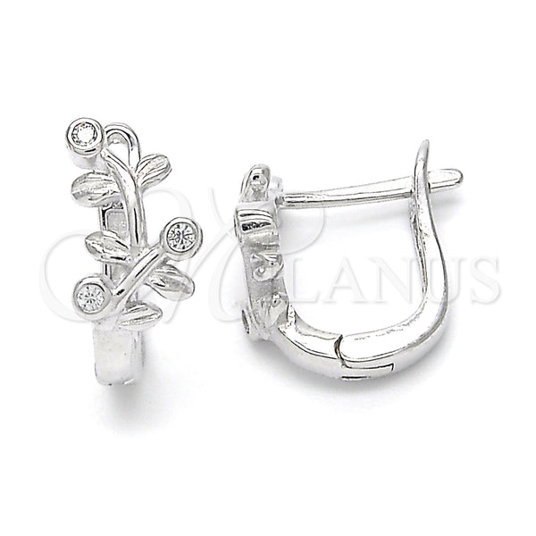 Sterling Silver Hoop Earrings — Huggie Hoop Leaf Design with White Cubic Zirconia — main product view — SKU 122903 | Plata 925 aretes de aro — Huggie Hoop Leaf diseño with blanco Cubic Zirconia — SKU 122903