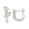Sterling Silver Huggie Hoop, Leaf Design, with White Cubic Zirconia, Polished, Rhodium Finish, 02.332.0016.12