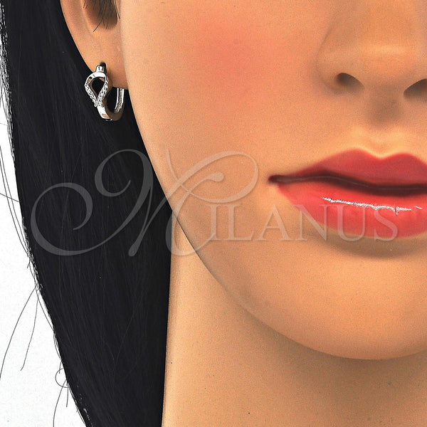 Sterling Silver Hoop Earrings — Huggie Hoop with White Micro Pave Polished 02. — alternate product view — SKU 122904 | Plata 925 aretes de aro — Huggie Hoop with blanco Micro Pave pulido 02. — SKU 122904