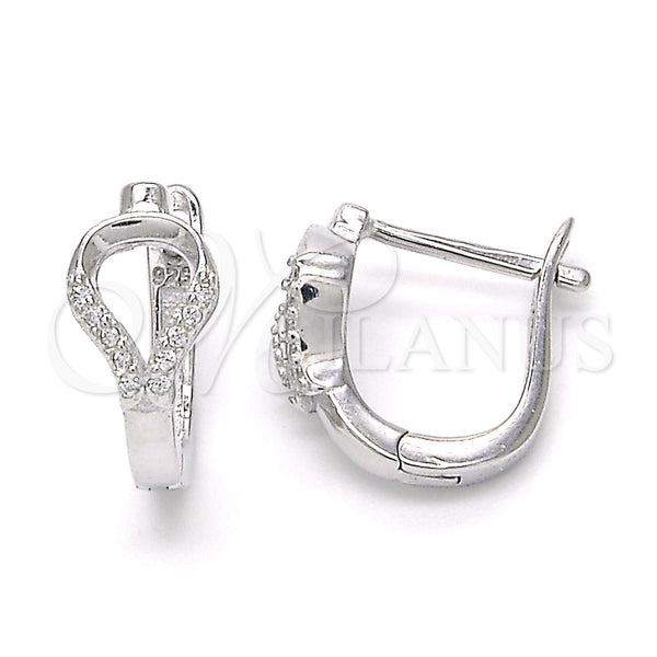 Sterling Silver Hoop Earrings — Huggie Hoop with White Micro Pave Polished 02. — main product view — SKU 122904 | Plata 925 aretes de aro — Huggie Hoop with blanco Micro Pave pulido 02. — SKU 122904