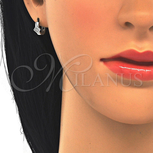 Sterling Silver Hoop Earrings — Huggie Hoop with White Micro Pave Polished 02. — alternate product view — SKU 122907 | Plata 925 aretes de aro — Huggie Hoop with blanco Micro Pave pulido 02. — SKU 122907