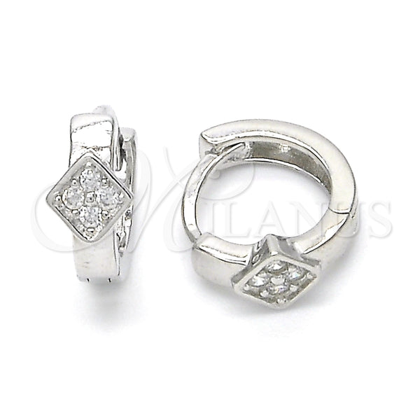 Sterling Silver Hoop Earrings — Huggie Hoop with White Micro Pave Polished 02. — main product view — SKU 122907 | Plata 925 aretes de aro — Huggie Hoop with blanco Micro Pave pulido 02. — SKU 122907