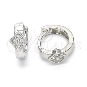 Sterling Silver Hoop Earrings — Huggie Hoop with White Micro Pave Polished 02. — main product view — SKU 122907 | Plata 925 aretes de aro — Huggie Hoop with blanco Micro Pave pulido 02. — SKU 122907