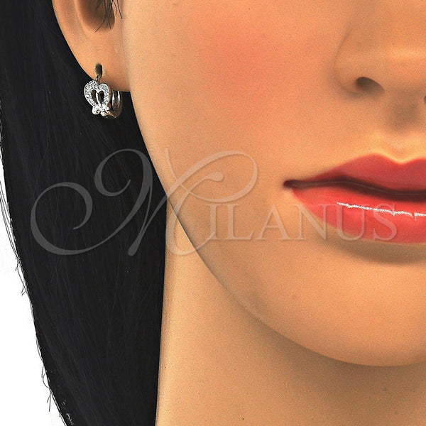 Sterling Silver Hoop Earrings — Huggie Hoop with White Micro Pave Polished 02. — main product view — SKU 122908 | Plata 925 aretes de aro — Huggie Hoop with blanco Micro Pave pulido 02. — SKU 122908