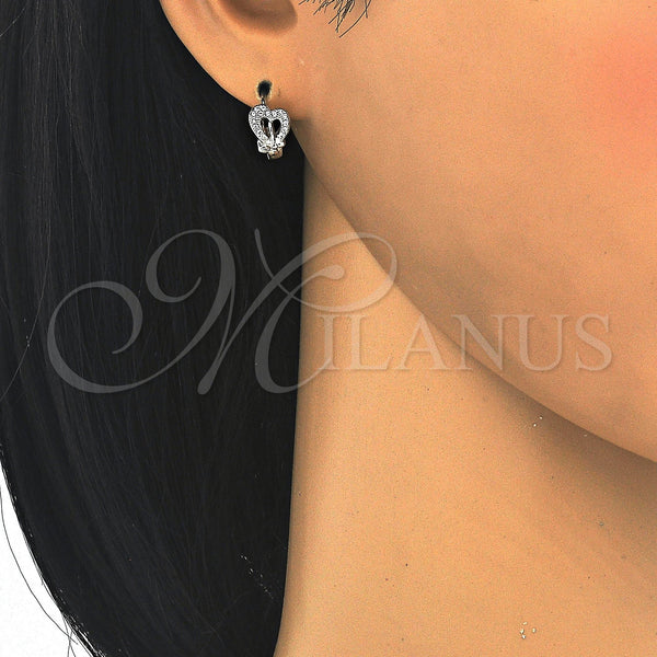 Sterling Silver Hoop Earrings — Huggie Hoop with White Micro Pave Polished 02. — alternate product view — SKU 122908 | Plata 925 aretes de aro — Huggie Hoop with blanco Micro Pave pulido 02. — SKU 122908