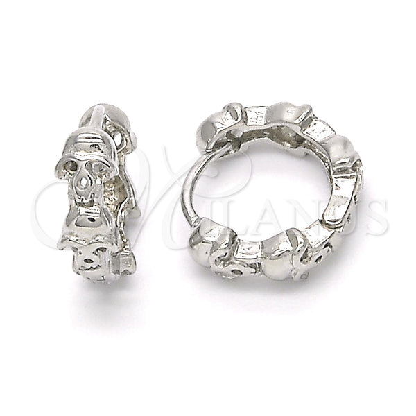 Sterling Silver Hoop Earrings — Huggie Hoop Skull Design Polished 02. — main product view — SKU 122912 | Plata 925 aretes de aro — Huggie Hoop Skull diseño pulido 02. — SKU 122912