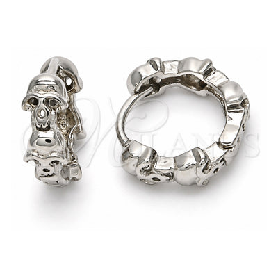 Sterling Silver Huggie Hoop, Skull Design, Polished, Rhodium Finish, 02.332.0025.12