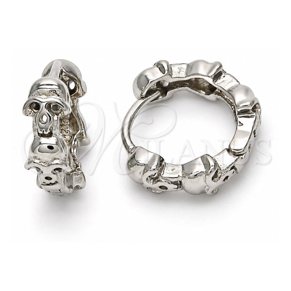 Sterling Silver Huggie Hoop, Skull Design, Polished, Rhodium Finish, 02.332.0025.12