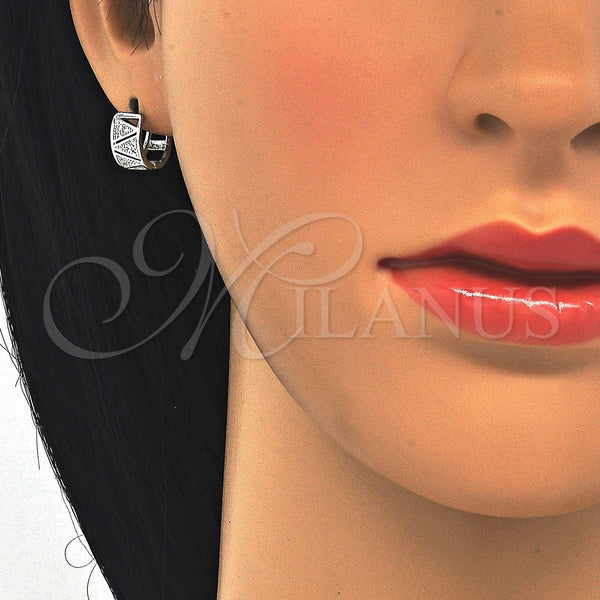 Sterling Silver Hoop Earrings — Huggie Hoop with White Micro Pave Polished 02. — alternate product view — SKU 122917 | Plata 925 aretes de aro — Huggie Hoop with blanco Micro Pave pulido 02. — SKU 122917
