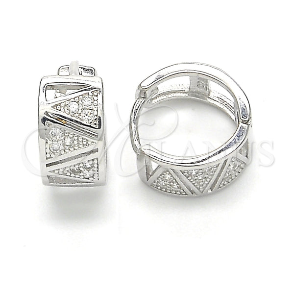 Sterling Silver Hoop Earrings — Huggie Hoop with White Micro Pave Polished 02. — main product view — SKU 122917 | Plata 925 aretes de aro — Huggie Hoop with blanco Micro Pave pulido 02. — SKU 122917
