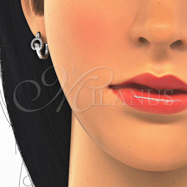 Sterling Silver Hoop Earrings — Huggie Hoop Heart Design with White Micro Pave — alternate product view — SKU 122922 | Plata 925 aretes de aro — Huggie Hoop corazón diseño with blanco Micro Pave — SKU 122922