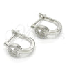 Sterling Silver Huggie Hoop, Heart Design, with White Micro Pave, Polished, Rhodium Finish, 02.332.0035.12