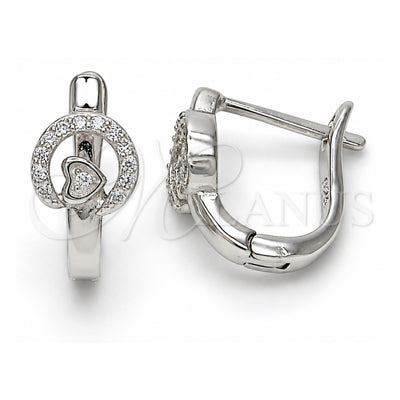 Sterling Silver Huggie Hoop, Heart Design, with White Micro Pave, Polished, Rhodium Finish, 02.332.0035.12