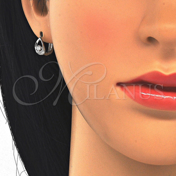 Sterling Silver Hoop Earrings — Huggie Hoop Teardrop Design with White Cubic Zirconia — alternate product view — SKU 122924 | Plata 925 aretes de aro — Huggie Hoop Teardrop diseño with blanco Cubic Zirconia — SKU 122924