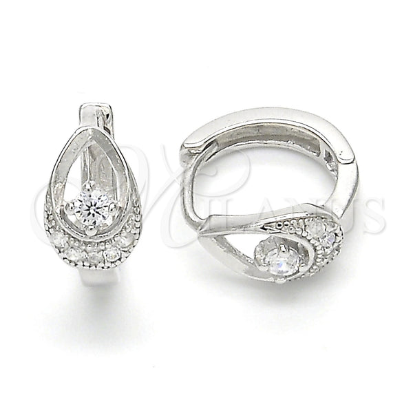 Sterling Silver Hoop Earrings — Huggie Hoop Teardrop Design with White Cubic Zirconia — main product view — SKU 122924 | Plata 925 aretes de aro — Huggie Hoop Teardrop diseño with blanco Cubic Zirconia — SKU 122924