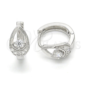 Sterling Silver Hoop Earrings — Huggie Hoop Teardrop Design with White Cubic Zirconia — main product view — SKU 122924 | Plata 925 aretes de aro — Huggie Hoop Teardrop diseño with blanco Cubic Zirconia — SKU 122924