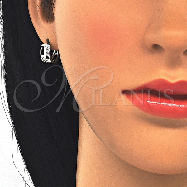 Sterling Silver Hoop Earrings — Huggie Hoop with White Micro Pave Polished 02. — alternate product view — SKU 122926 | Plata 925 aretes de aro — Huggie Hoop with blanco Micro Pave pulido 02. — SKU 122926