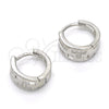 Sterling Silver Huggie Hoop, with White Micro Pave, Polished, Rhodium Finish, 02.332.0039.12