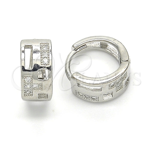 Sterling Silver Hoop Earrings — Huggie Hoop with White Micro Pave Polished 02. — main product view — SKU 122926 | Plata 925 aretes de aro — Huggie Hoop with blanco Micro Pave pulido 02. — SKU 122926