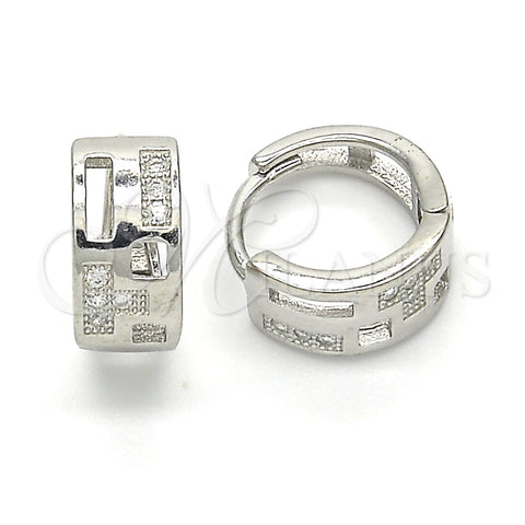 Sterling Silver Huggie Hoop, with White Micro Pave, Polished, Rhodium Finish, 02.332.0039.12