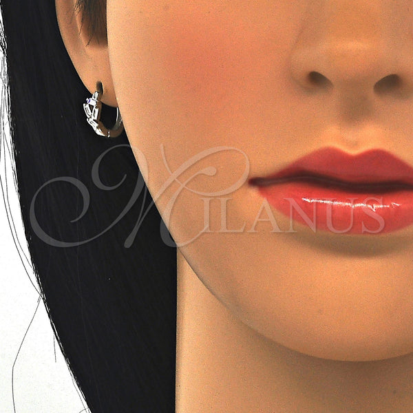 Sterling Silver Hoop Earrings — Huggie Hoop with White Cubic Zirconia Polished 02. — alternate product view — SKU 122941 | Plata 925 aretes de aro — Huggie Hoop with blanco Cubic Zirconia pulido 02. — SKU 122941