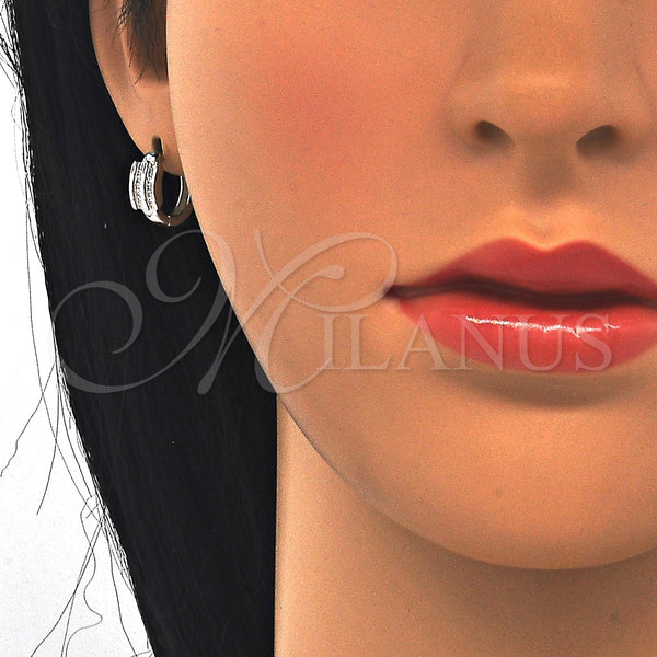 Sterling Silver Hoop Earrings — Huggie Hoop with White Micro Pave Polished 02. — alternate product view — SKU 122942 | Plata 925 aretes de aro — Huggie Hoop with blanco Micro Pave pulido 02. — SKU 122942