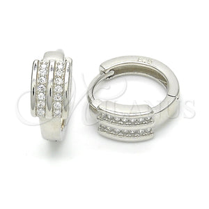 Sterling Silver Hoop Earrings — Huggie Hoop with White Micro Pave Polished 02. — main product view — SKU 122942 | Plata 925 aretes de aro — Huggie Hoop with blanco Micro Pave pulido 02. — SKU 122942