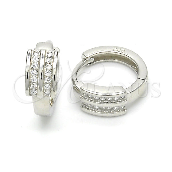 Sterling Silver Hoop Earrings — Huggie Hoop with White Micro Pave Polished 02. — main product view — SKU 122942 | Plata 925 aretes de aro — Huggie Hoop with blanco Micro Pave pulido 02. — SKU 122942