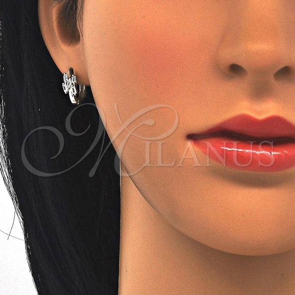 Sterling Silver Hoop Earrings — Huggie Hoop with White Cubic Zirconia Polished 02. — alternate product view — SKU 122943 | Plata 925 aretes de aro — Huggie Hoop with blanco Cubic Zirconia pulido 02. — SKU 122943