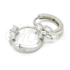 Sterling Silver Huggie Hoop, with White Cubic Zirconia, Polished, Rhodium Finish, 02.175.0138.15