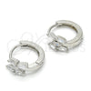 Sterling Silver Huggie Hoop, with White Cubic Zirconia, Polished, Rhodium Finish, 02.175.0138.15