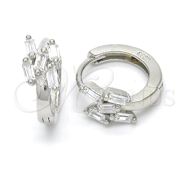 Sterling Silver Hoop Earrings — Huggie Hoop with White Cubic Zirconia Polished 02. — main product view — SKU 122943 | Plata 925 aretes de aro — Huggie Hoop with blanco Cubic Zirconia pulido 02. — SKU 122943