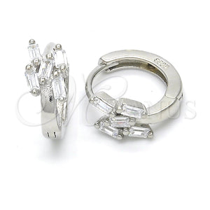 Sterling Silver Hoop Earrings — Huggie Hoop with White Cubic Zirconia Polished 02. — main product view — SKU 122943 | Plata 925 aretes de aro — Huggie Hoop with blanco Cubic Zirconia pulido 02. — SKU 122943