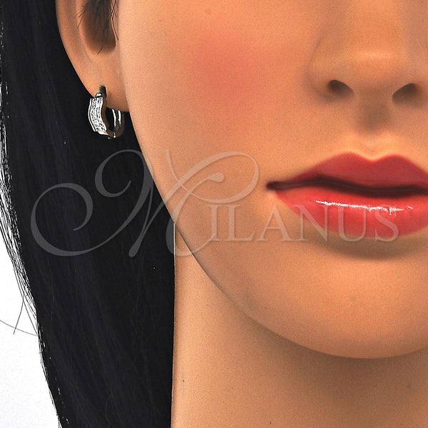 Sterling Silver Hoop Earrings — Huggie Hoop with White Micro Pave Polished 02. — alternate product view — SKU 122945 | Plata 925 aretes de aro — Huggie Hoop with blanco Micro Pave pulido 02. — SKU 122945