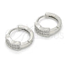 Sterling Silver Huggie Hoop, with White Micro Pave, Polished, Rhodium Finish, 02.175.0141.15