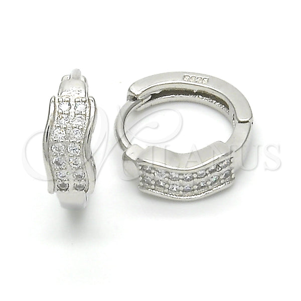 Sterling Silver Hoop Earrings — Huggie Hoop with White Micro Pave Polished 02. — main product view — SKU 122945 | Plata 925 aretes de aro — Huggie Hoop with blanco Micro Pave pulido 02. — SKU 122945