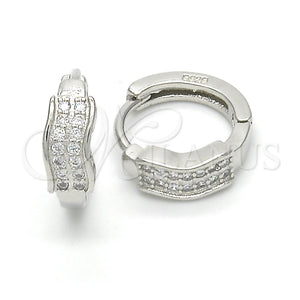 Sterling Silver Hoop Earrings — Huggie Hoop with White Micro Pave Polished 02. — main product view — SKU 122945 | Plata 925 aretes de aro — Huggie Hoop with blanco Micro Pave pulido 02. — SKU 122945