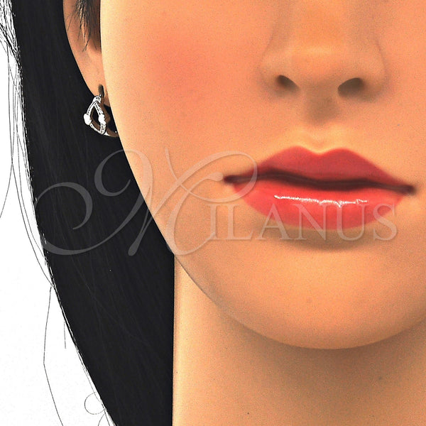 Sterling Silver Hoop Earrings — Huggie Hoop Heart Design with White Micro Pave — alternate product view — SKU 122947 | Plata 925 aretes de aro — Huggie Hoop corazón diseño with blanco Micro Pave — SKU 122947