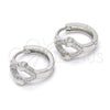 Sterling Silver Huggie Hoop, Heart Design, with White Micro Pave, Polished, Rhodium Finish, 02.175.0144.15