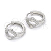 Sterling Silver Huggie Hoop, Heart Design, with White Micro Pave, Polished, Rhodium Finish, 02.175.0144.15