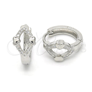 Sterling Silver Hoop Earrings — Huggie Hoop Heart Design with White Micro Pave — main product view — SKU 122947 | Plata 925 aretes de aro — Huggie Hoop corazón diseño with blanco Micro Pave — SKU 122947