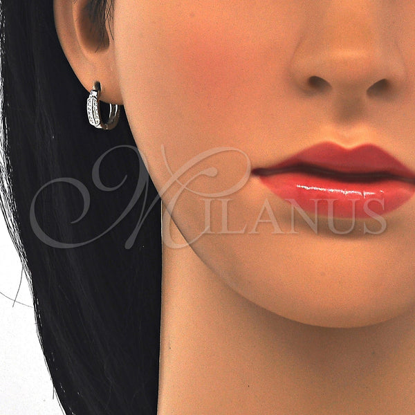 Sterling Silver Hoop Earrings — Huggie Hoop with White Micro Pave Polished 02. — alternate product view — SKU 122949 | Plata 925 aretes de aro — Huggie Hoop with blanco Micro Pave pulido 02. — SKU 122949