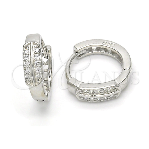 Sterling Silver Hoop Earrings — Huggie Hoop with White Micro Pave Polished 02. — main product view — SKU 122949 | Plata 925 aretes de aro — Huggie Hoop with blanco Micro Pave pulido 02. — SKU 122949