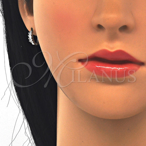 Sterling Silver Hoop Earrings — Huggie Hoop with White Cubic Zirconia Polished 02. — alternate product view — SKU 122950 | Plata 925 aretes de aro — Huggie Hoop with blanco Cubic Zirconia pulido 02. — SKU 122950