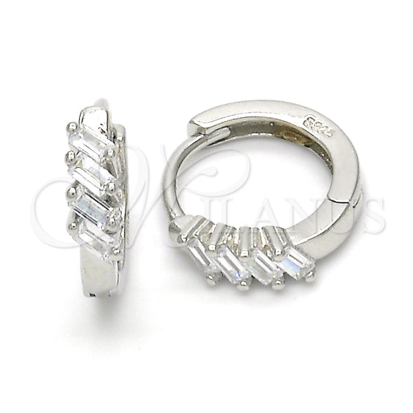 Sterling Silver Hoop Earrings — Huggie Hoop with White Cubic Zirconia Polished 02. — main product view — SKU 122950 | Plata 925 aretes de aro — Huggie Hoop with blanco Cubic Zirconia pulido 02. — SKU 122950