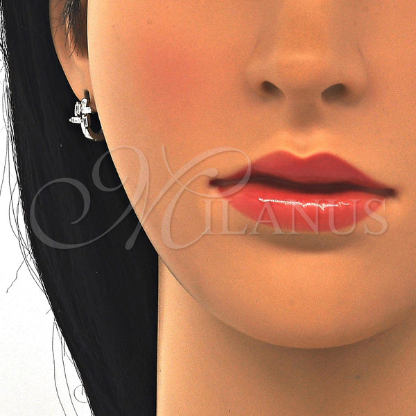 Sterling Silver Hoop Earrings — Huggie Hoop with White Cubic Zirconia Polished 02. — alternate product view — SKU 122952 | Plata 925 aretes de aro — Huggie Hoop with blanco Cubic Zirconia pulido 02. — SKU 122952