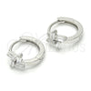 Sterling Silver Huggie Hoop, with White Cubic Zirconia, Polished, Rhodium Finish, 02.175.0148.15