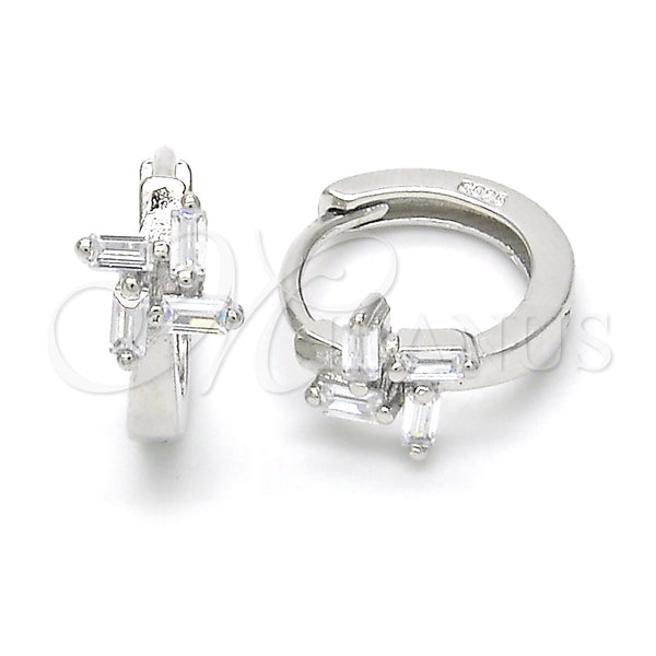 Sterling Silver Hoop Earrings — Huggie Hoop with White Cubic Zirconia Polished 02. — main product view — SKU 122952 | Plata 925 aretes de aro — Huggie Hoop with blanco Cubic Zirconia pulido 02. — SKU 122952